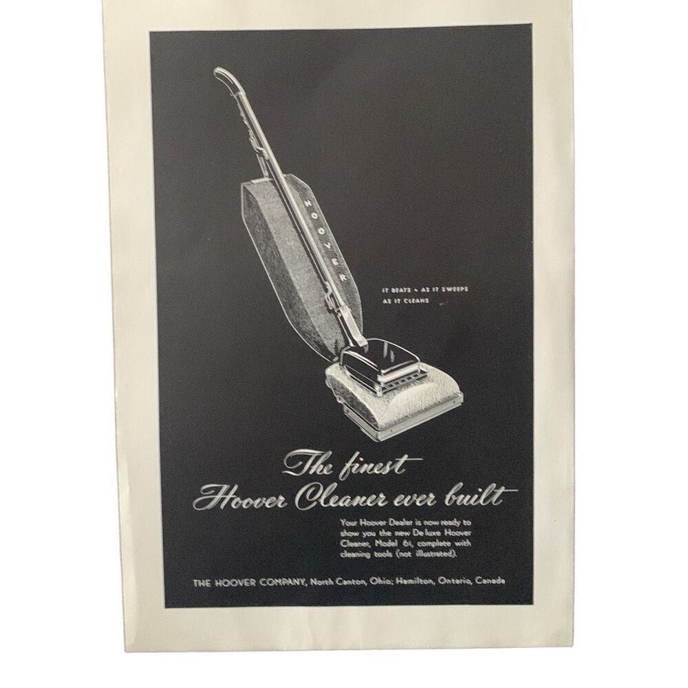 Vintage 1947 Hoover The Finest Cleaner Ad Advertisement